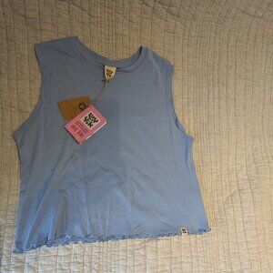 Lucy & Yak Etta - Sleeveless Cotton Tee in Blue - XL (UK 20-22)